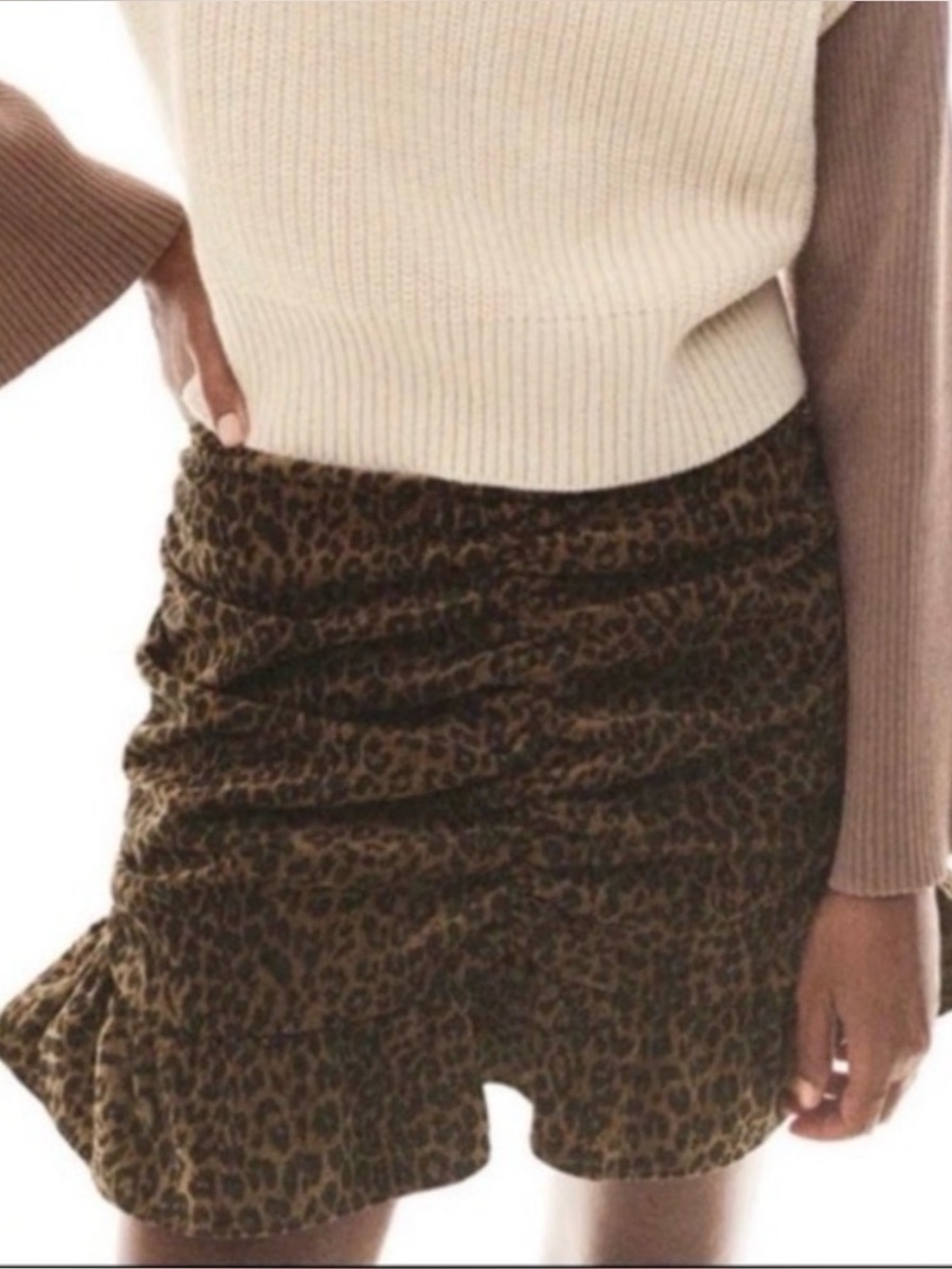 Zara Leopard Print Ruched Corduroy Mini Skirt